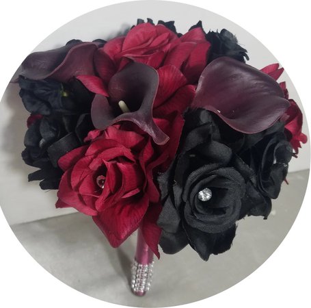 burgundy and black bouquet