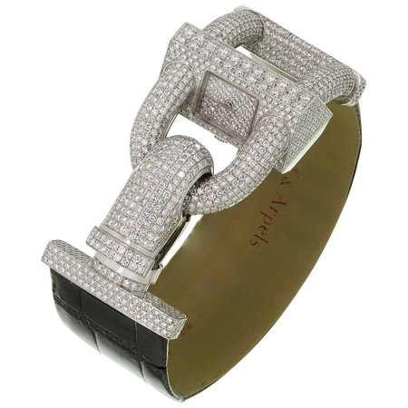 Van Cleef and Arpels Cadenas Diamond White Gold Wristwatch For Sale at 1stDibs
