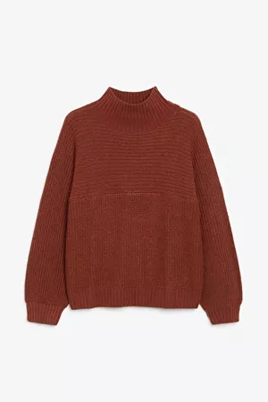 Vertical knit sweater - Rusty red - Knitwear - Monki WW