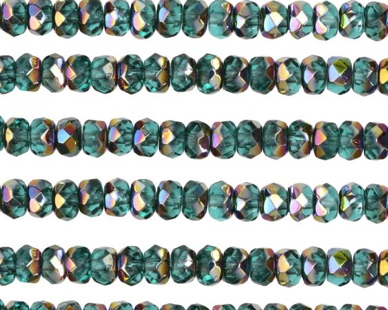 Czech Glass Emerald Vitrail Fire Polished Rondelle 4x5mm - Lima Beads