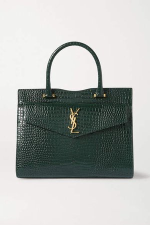 Uptown Medium Croc-effect Leather Tote - Green
