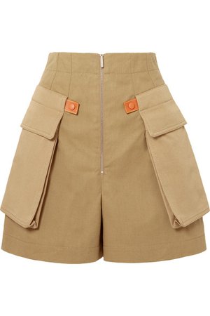 Loewe | Leather-trimmed cotton-twill shorts | NET-A-PORTER.COM