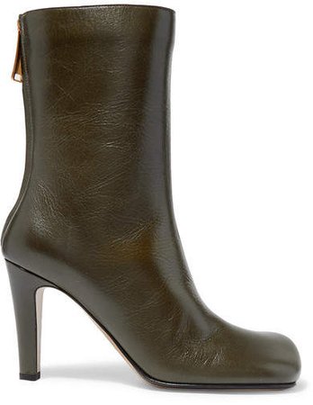 Leather Ankle Boots - Army green