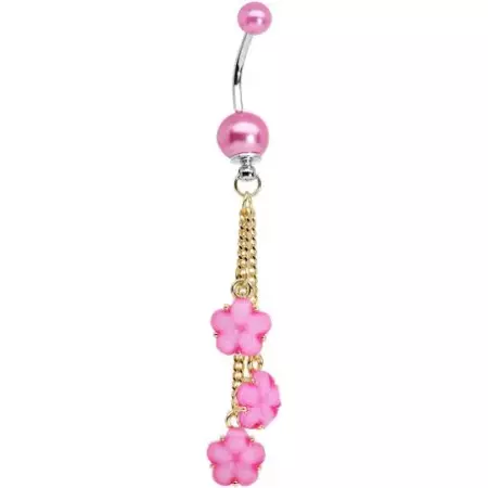 pink hibiscus belly ring