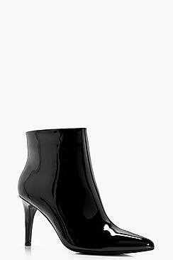 Mid Heel Pointed Toe Patent Shoe Boots