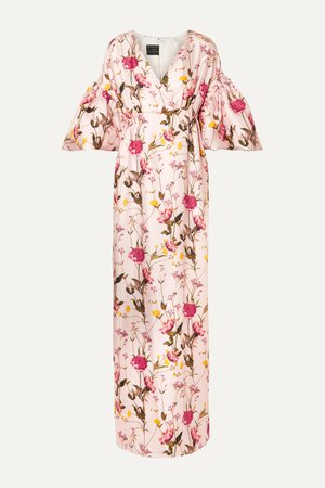 Pastel pink Scarlett faux pearl-embellished floral-print silk-twill maxi dress | Mother of Pearl | NET-A-PORTER