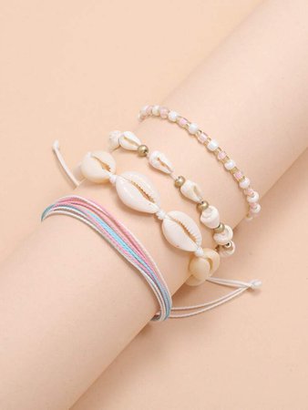 4pcs Shell Beads Woven Bracelet | SHEIN USA