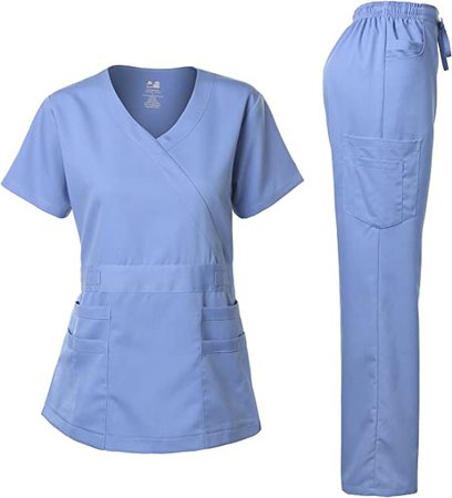 Amazon.com: Dagacci Medical Uniform Women's Scrubs Set Stretch Ultra Soft Y-Neck Wrap Top and Pants Ceil Blue XS : Clothing, Shoes & Jewelry