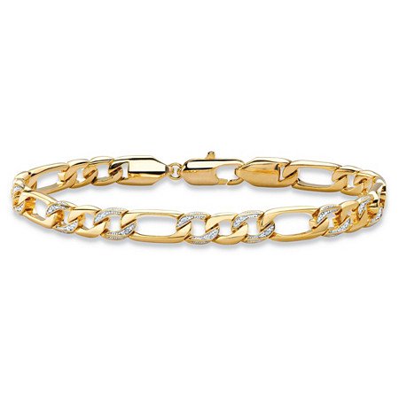 Men's Diamond Accent Pave-Style Two-Tone Figaro-Link Bracelet with Lobster Clasp 14k Yellow Gold-Plated 8.5" (7mm) at PalmBeach Jewelry