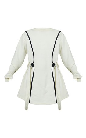 Black Waist Tie Contrast Binding Fleece Sweater Dress - New In Dresses - New In | PrettyLittleThing CA