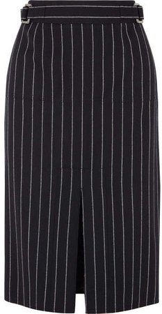 Pinstriped Wool Midi Skirt - Black