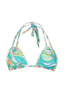 Green Abstract Flower Print Triangle Bikini Top | PrettyLittleThing USA