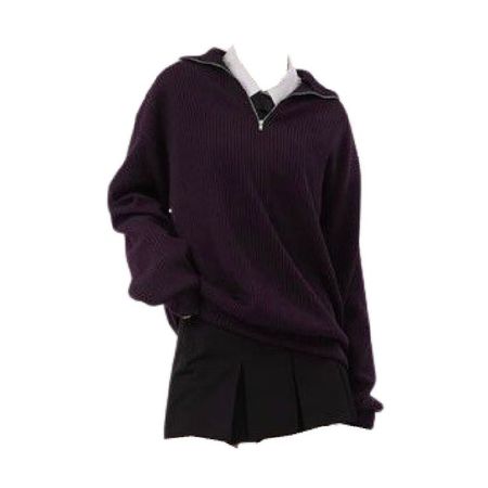 purple half zip up sweater white shirt black tennis mini skirt full outfit png