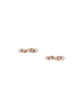 Suzanne Kalan 18kt rose gold diamond baguette bar stud earrings - FARFETCH