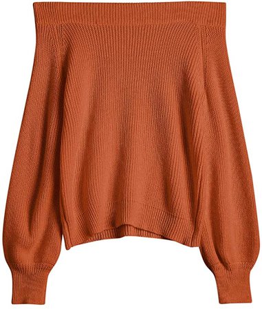 ZAFUL Women's Knit Sweater Lantern Sleeve Casual Batwing Sleeve Off Shoulder Loose Pullover Jumper White at Amazon Women’s Clothing store