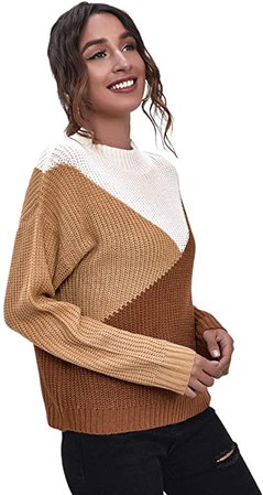 SweatyRocks Women's Casual Color Block Long Sleeve Tops Knit Pullover Shirts Sweater at Amazon Women’s Clothing store