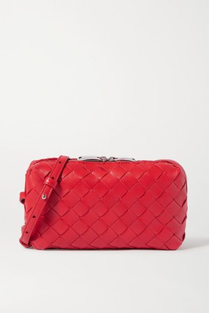 Small Intrecciato Leather Shoulder Bag - Red