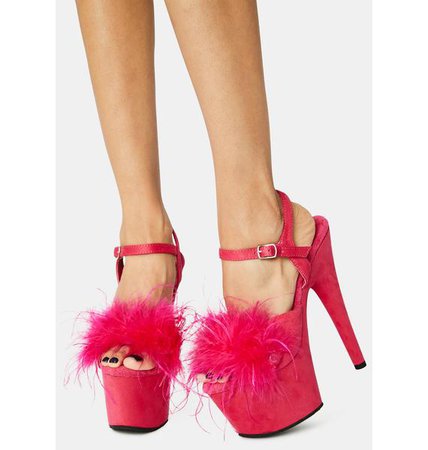 Pleaser Hot Pink Adore Fluffy Heels | Dolls Kill