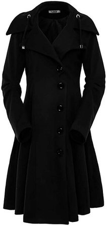 Amazon.com: ForeMode Women's Jacket with Button Closure Asymmetrical Hem Long Trench Black Cloak Wool Coat(Black L): Clothing