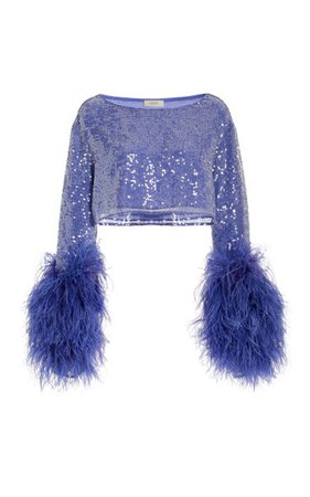 Feather-Trimmed Sequin Cropped Top By Lapointe | Moda Operandi