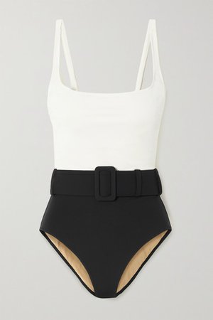 Net Sustain Cassandra Belted Two-tone Stretch-econyl Swimsuit - Black