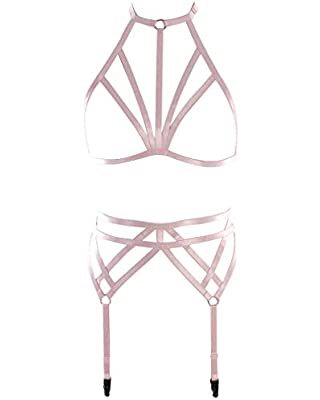 Amazon.com: CAGBRRO Women's Harness Gothic Leg Strappy Lingerie Body Harness Garter Belt Plus Size Elastic Adjustable Black (Pink): Clothing