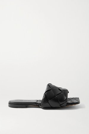 Intrecciato Leather Slides - Black