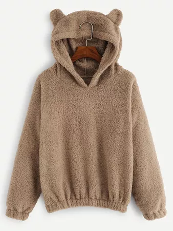 Solid Hooded Teddy Sweatshirt