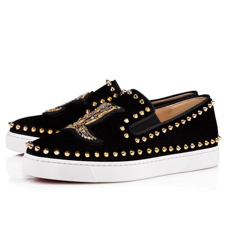 Pave Flat Black/Gold Suede - Women Shoes - Christian Louboutin