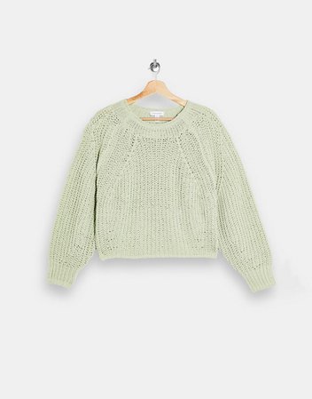 Topshop chenille cropped sweater in green | ASOS