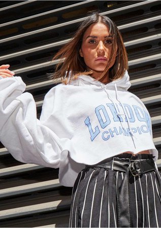Parker White Slogan Oversized Cropped Hoodie Missy Empire