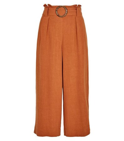 Petite Rust Linen Look Crop Trousers | New Look