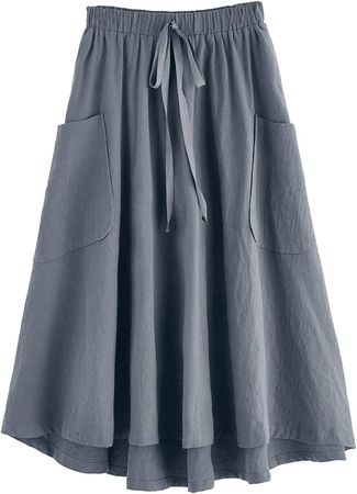 SweatyRocks Women's Casual High Waist Pleated A-Line Midi Skirt with Pocket Grey M at Amazon Women’s Clothing store