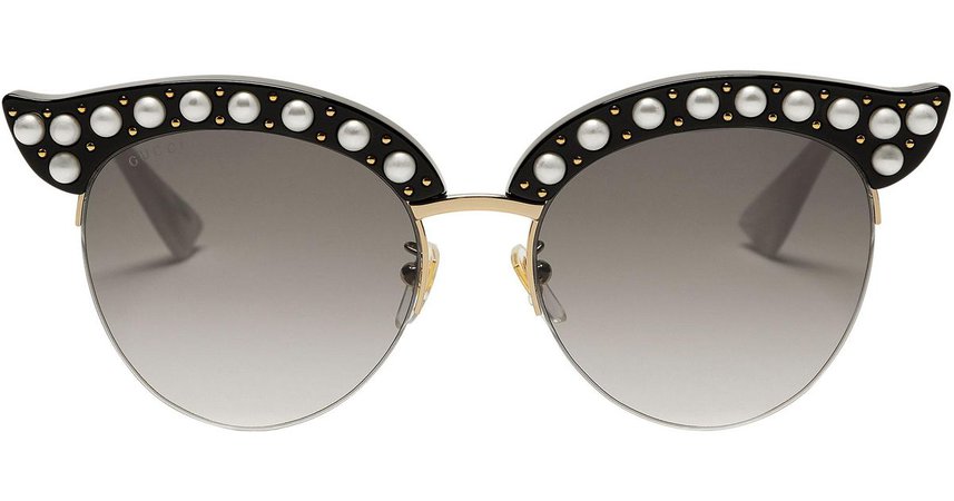Gucci Black Embellished Cat-eye Acetate And Gold-tone Sunglasses