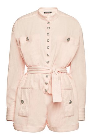 Balmain - Cotton Jumpsuit with Embossed Buttons - pink