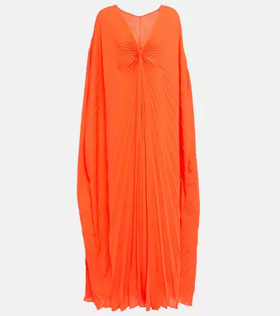 Pleated Silk Midi Dress in Orange - Valentino | Mytheresa