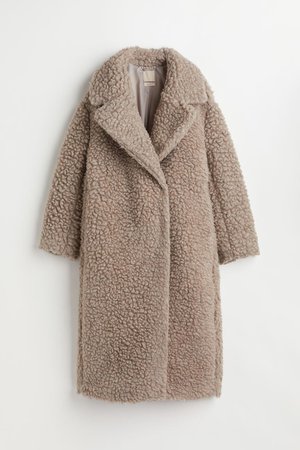 Wool-blend faux shearling coat - Greige - Ladies | H&M GB
