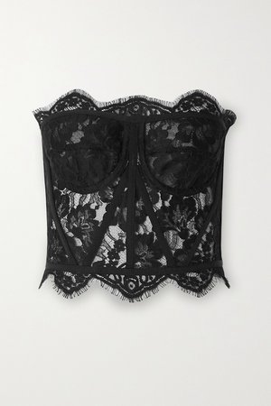 Black Grosgrain-trimmed lace bustier top | Dolce & Gabbana | NET-A-PORTER