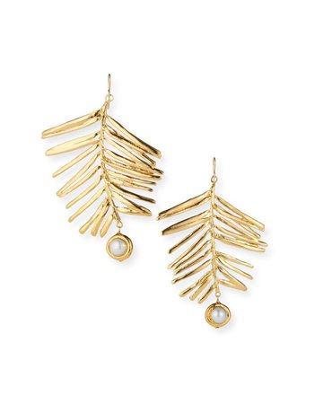 Large Gold Leaf Pearl And Gold Earrings