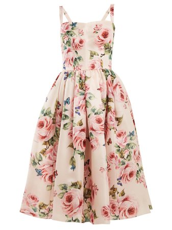 DOLCE & GABBANA Rose Print Silk Organza Baby Pink Dress - We Select Dresses