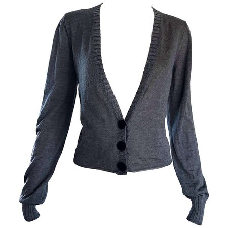 Lanvin Hiver 2006 Charcoal Grey Alpaca + Silk Button Up Cardigan Sweater