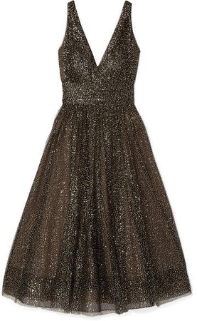 Glittered Tulle Midi Dress - Black