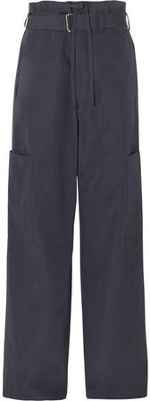 Belted Cotton-twill Wide-leg Cargo Pants - Navy