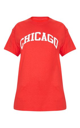 Red Chicago Slogan Oversized T Shirt | Tops | PrettyLittleThing USA