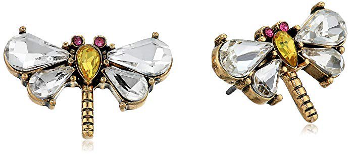 Betsey Johnson Dragonfly Stud Earrings, Crystal, One Size: Clothing