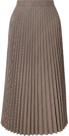 Pleated Checked Woven Midi Skirt - Beige