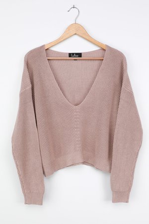 Trendy Taupe Sweater - Cozy Sweater Top - Long Sleeve Knit Top