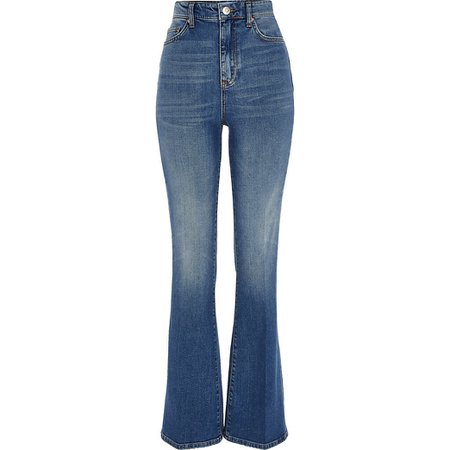 Blue high rise flare jeans | River Island