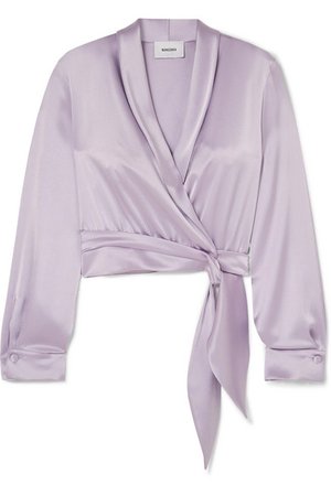 Nanushka | Salome cropped wrap-effect charmeuse blouse | NET-A-PORTER.COM