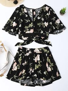 Pinterest - Leaf Floral Print Cut Out Zip Up Back Top With Skirt | Enterizos